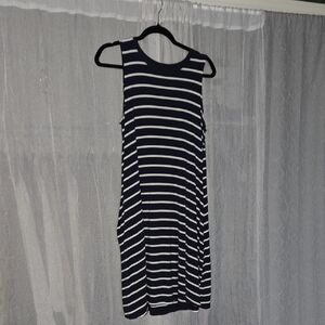 Striped Sleeveless Dress - Navy Blue and White